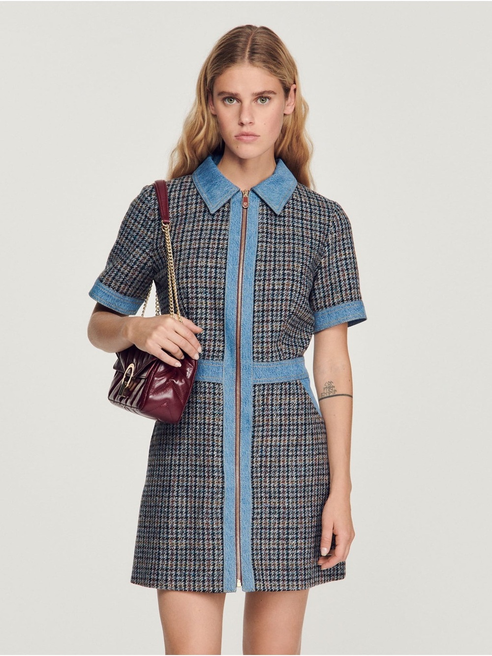 Sandro Denim and Tweed Dress